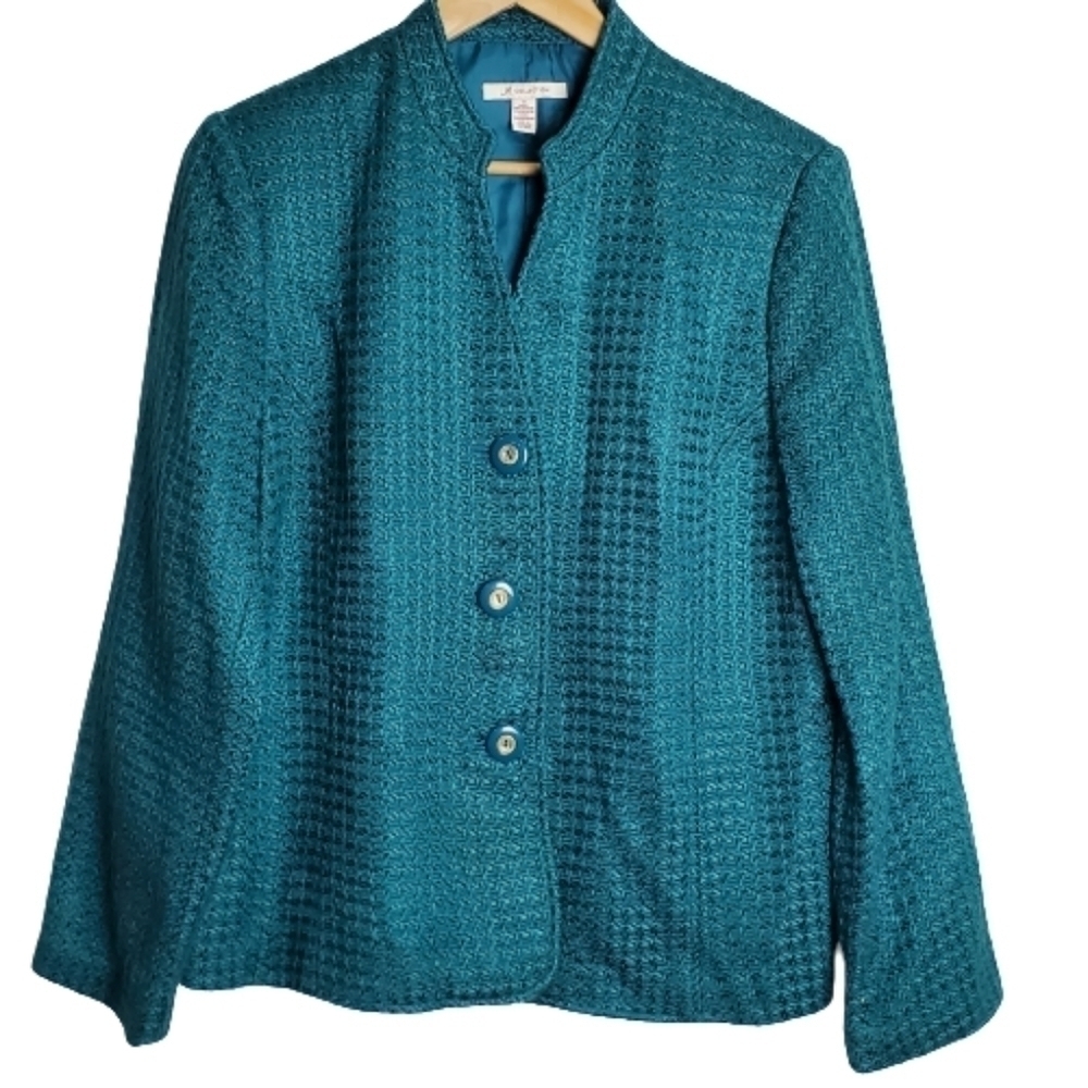 Vintage 90s JM Collection Blue Knit Button Blazer Suit Jacket Size 14